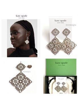 NWT Kate Spade ♠️ SPADE FLOWER Silver Plated Brass Lace Drop Earrings
